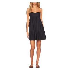 Susana Monaco Strapless Cotton Poplin Babydoll Minidress Black Small